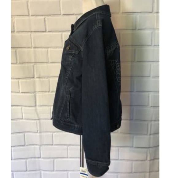 NWT Style & Co Denim Jean Jacket Embroidered Back - Picture 2 of 7